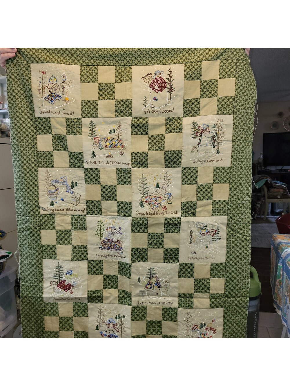 Vtg Quilt Embroidered Winter-themed Blocks from The Quilting Snow Ladies Q99